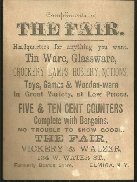 Victorian Trade Card for The Fair Reatil Store Elmira