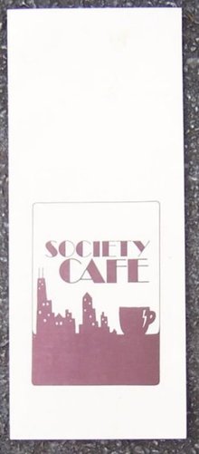 Vintage Menu from Society Cafe, Chicago, Illinois 1981