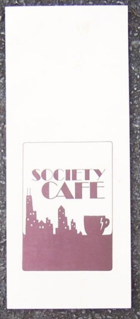 Vintage Menu from Society Cafe, Chicago, Illinois 1981
