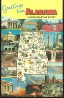Greetings from Alabama The Heart of Dixie Map Postcard
