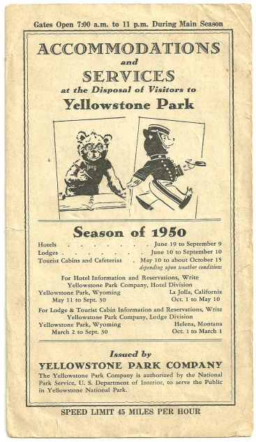 Accommodations and Services for Yellowstone Park 1950