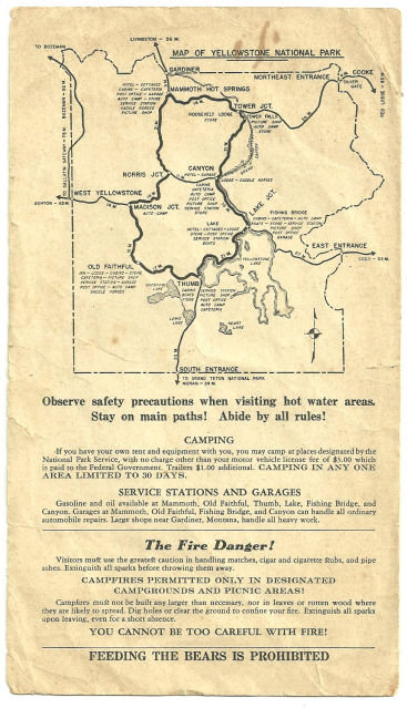 Accommodations and Services for Yellowstone Park 1950