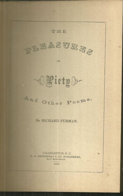Pleasures of Piety and Other Poems by Richard Furman