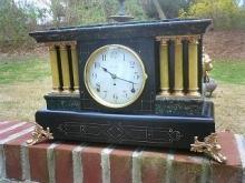 French Black Slate Mantle Clock, circa 1890
