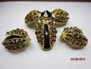 Signed SCHREINER NEW YORK Domed Black Glass & Topaz Brooch & Clip Earrings