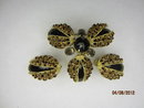 Signed SCHREINER NEW YORK Domed Black Glass & Topaz Brooch & Clip Earrings