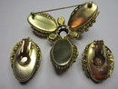Signed SCHREINER NEW YORK Domed Black Glass & Topaz Brooch & Clip Earrings
