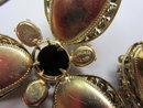 Signed SCHREINER NEW YORK Domed Black Glass & Topaz Brooch & Clip Earrings