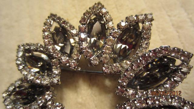 WEISS Vintage Smoky Topaz Rhinestone Flower Brooch