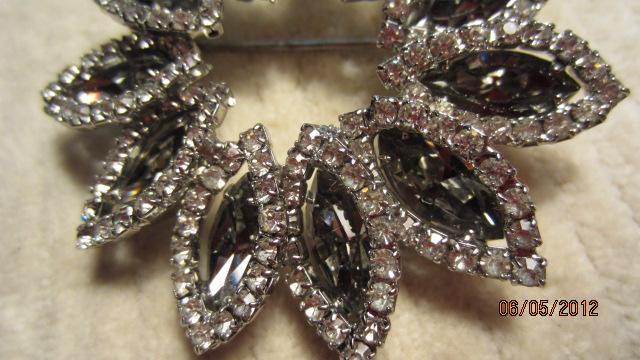 WEISS Vintage Smoky Topaz Rhinestone Flower Brooch