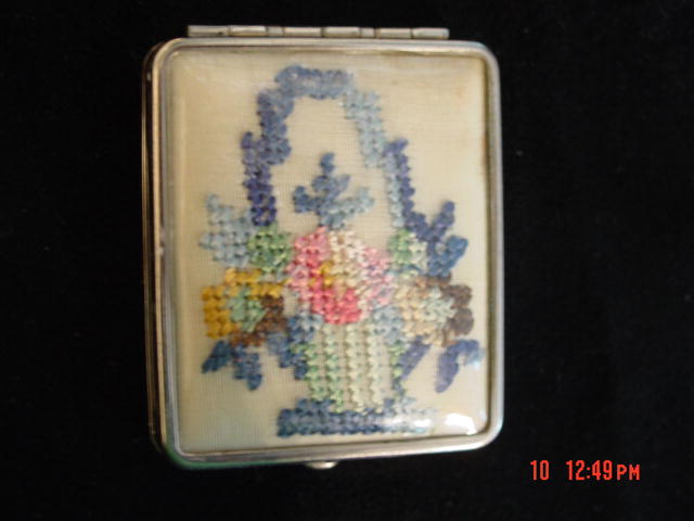 Vintage Petit Point Rouge and Powder Compact
