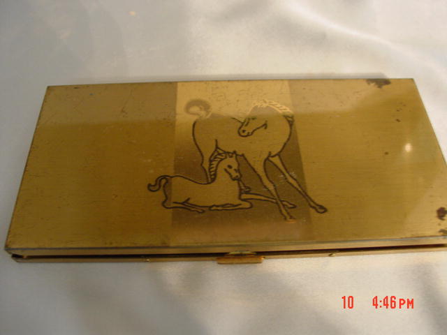 Goldtone Cigarette Case With Horse and Colt