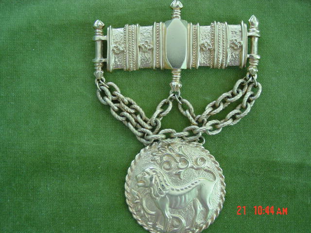 Large Bright Gold Les Bernard Inc. Brooch With Lion Medallion