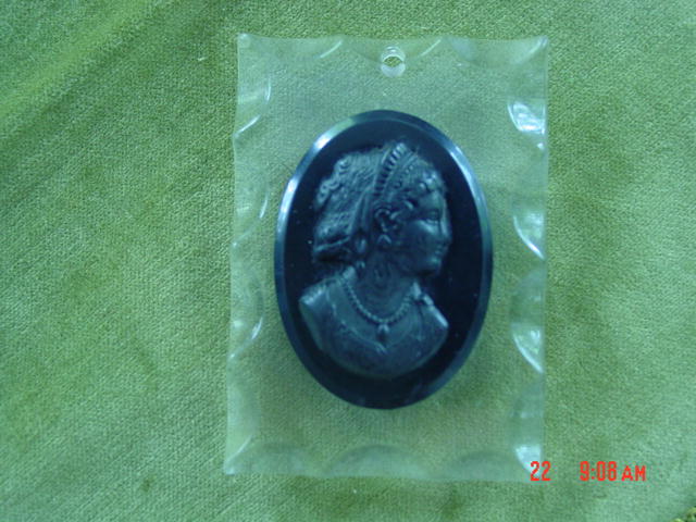 Book Piece 2 Sided Lucite Black Celluloid Mourning Cameo Pendant
