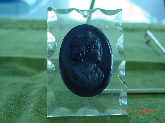 Book Piece 2 Sided Lucite Black Celluloid Mourning Cameo Pendant