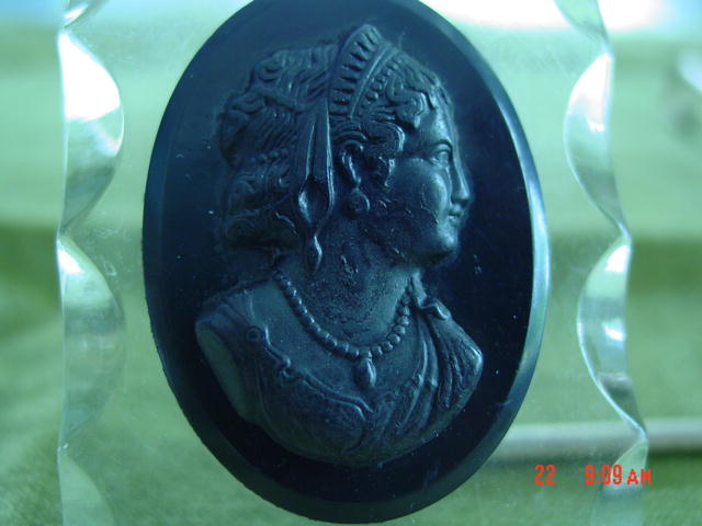 Book Piece 2 Sided Lucite Black Celluloid Mourning Cameo Pendant