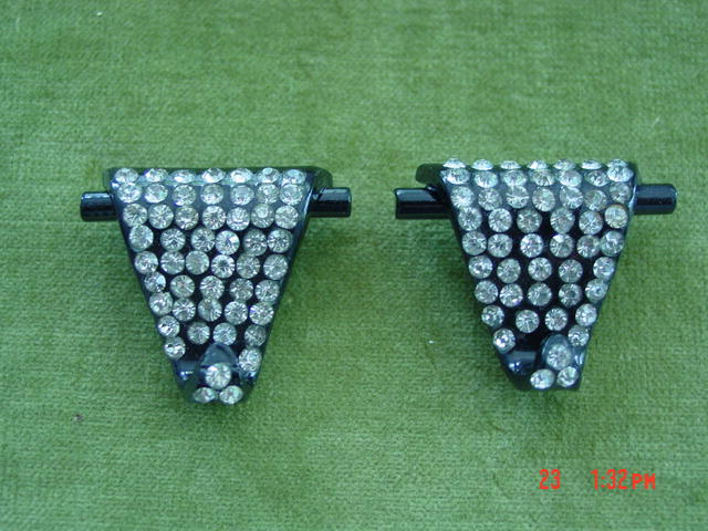 Art Deco Black Plastic & Rhinestone Fur, Dress or Shoe Clips