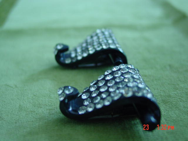 Art Deco Black Plastic & Rhinestone Fur, Dress or Shoe Clips