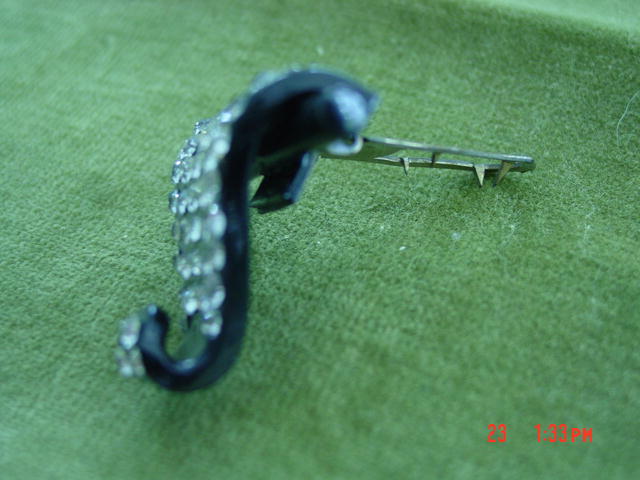 Art Deco Black Plastic & Rhinestone Fur, Dress or Shoe Clips