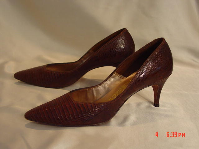 Vintage Brown Reptile Lizard Alligator Stiletto High Heel Shoes Size 7AAA