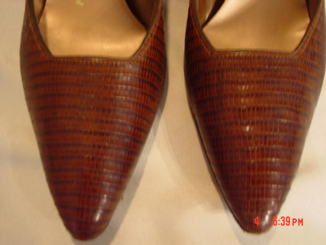 Vintage Brown Reptile Lizard Alligator Stiletto High Heel Shoes Size 7AAA