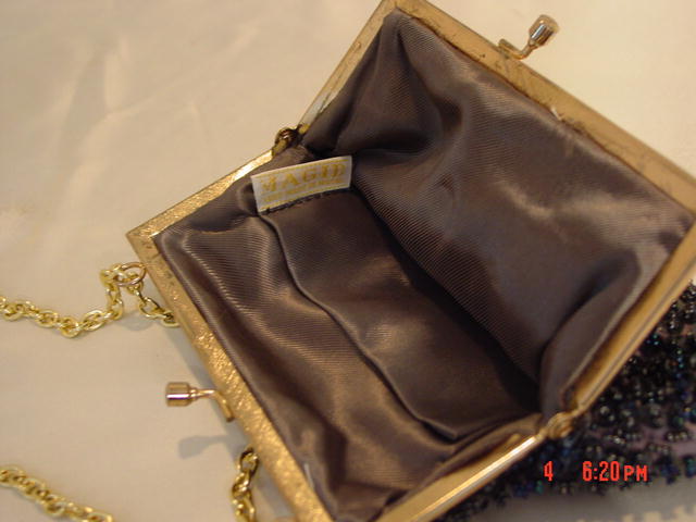 Vintage Magid Macau Blue & Black AB Seed Bead & Sequin Evening Purse