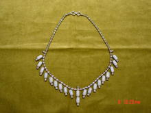 Vintage 1950's Powder Blue Glass Cabochon & Sapphire Blue Rhinestone Necklace