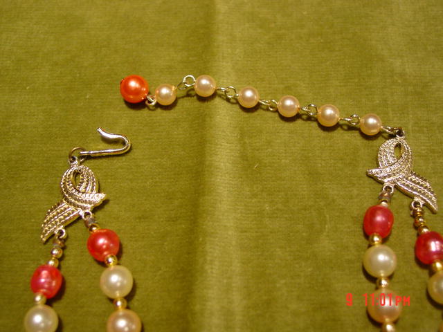 Vintage Japan 1950's 2 Strand Coral, Imitation Pearl & Art Bead Necklace