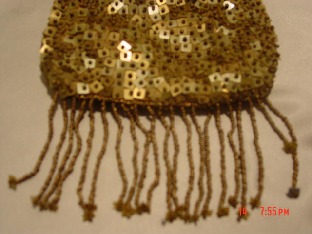 Vintage Gold Sequins & Seed Beads Fringed Purse Handbag