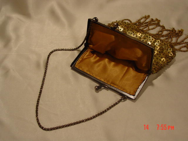 Vintage Gold Sequins & Seed Beads Fringed Purse Handbag