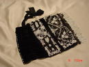 Antique Black Silk and Velvet Drawstring Purse Handbag Embroidered with White Seed Beads
