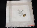Swiss Handmade Pale Mocha Brode' Main Linen & Crochet Tea Tablecloth & 6 Napkins Set