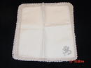 Swiss Handmade Pale Mocha Brode' Main Linen & Crochet Tea Tablecloth & 6 Napkins Set