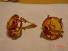HUGE Clear Faceted Honey Gold Glass Clip Earrings