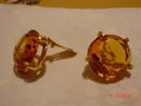 HUGE Clear Faceted Honey Gold Glass Clip Earrings