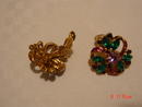 Green & Hot Pink Rhinestone Clip Earrings