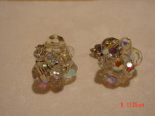 Sparkling Pair of Round Faceted Arora Borealis Crystal Bead Clip Earrings