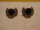 Mexico Silver & Black Glass (Onyx?) Screwback Earrings