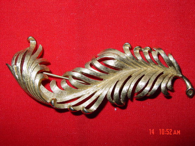 Monet Goldtone Feather Plume Pin Brooch