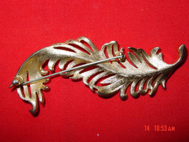 Monet Goldtone Feather Plume Pin Brooch