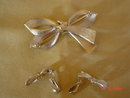 Pearl Colored Ribbon Bow Brooch Pin & Clip Earrings