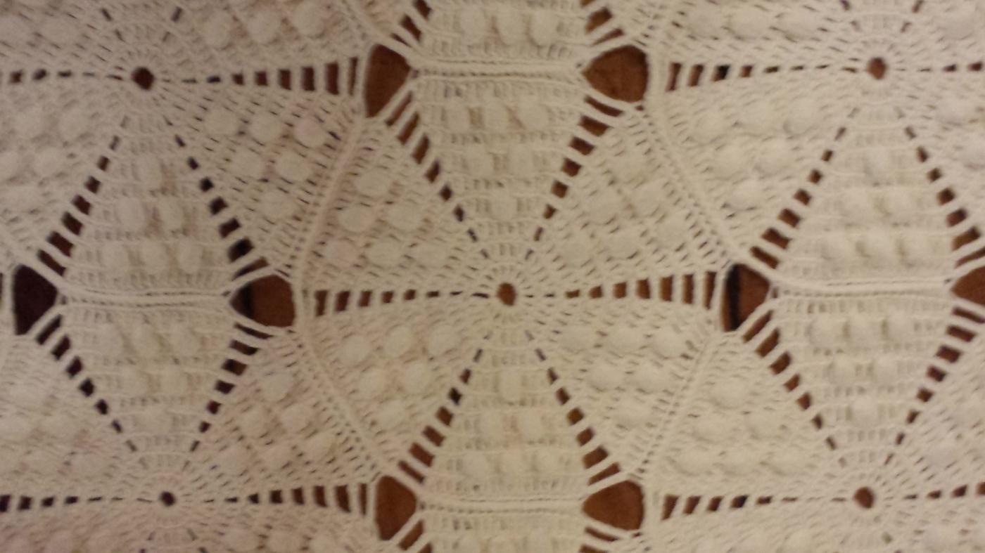 Vintage Ecru Popcorn Crocheted Coverlet Bedspread & Pillow Cover Spread