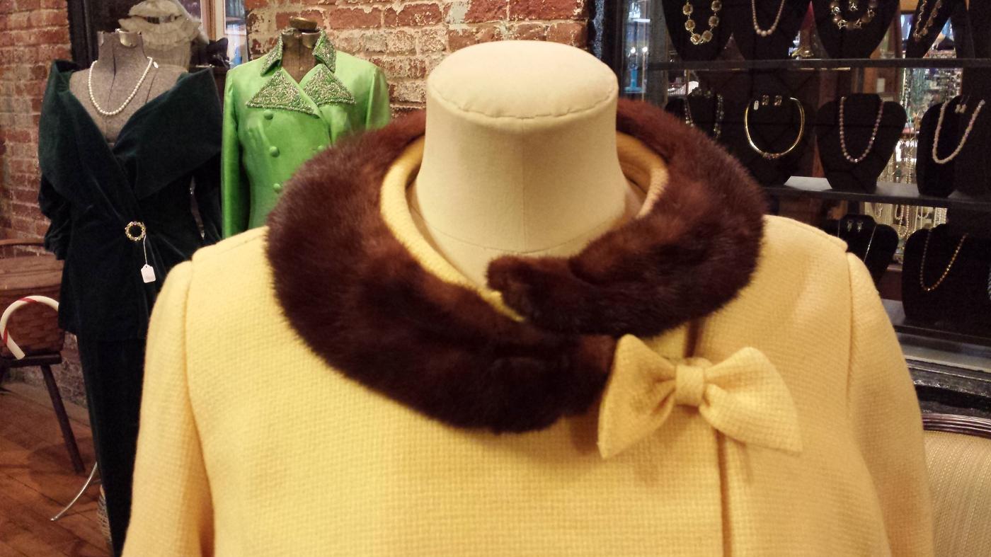 Vintage Jackie O Style Canary Yellow Wool Skirt and Jacket Suit with Mink Collar