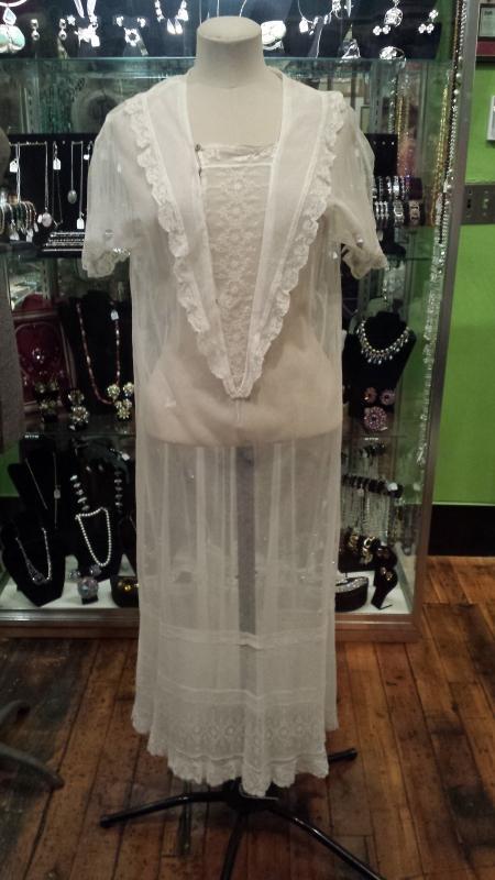 Antique Victorian White Gauze & Lace Tea or Garden Dress