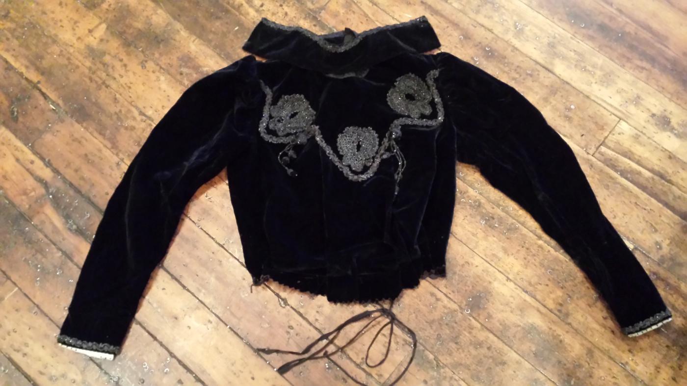 Antique Victorian Black Velvet Beaded Mourning Blouse Jacket