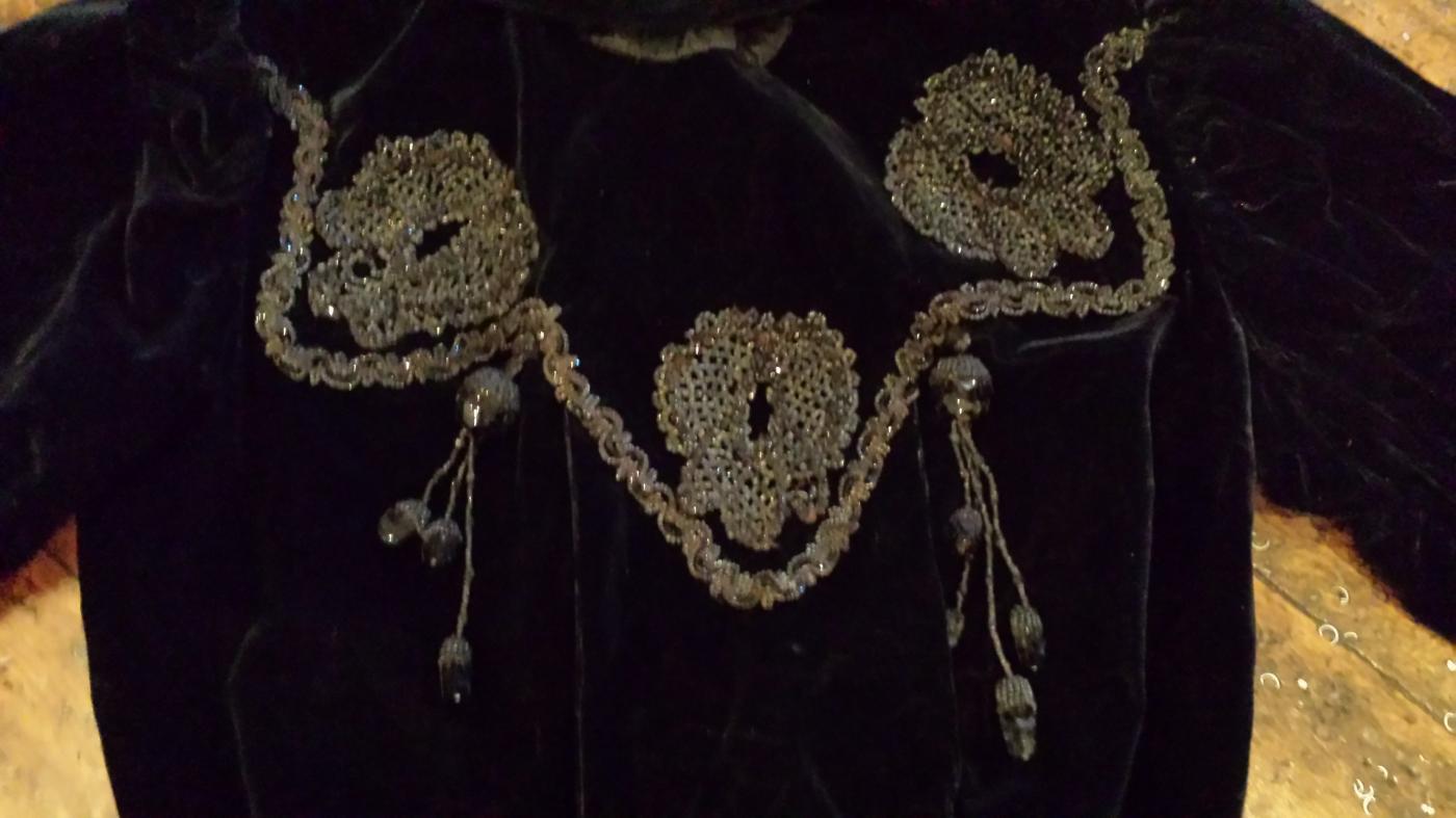 Antique Victorian Black Velvet Beaded Mourning Blouse Jacket