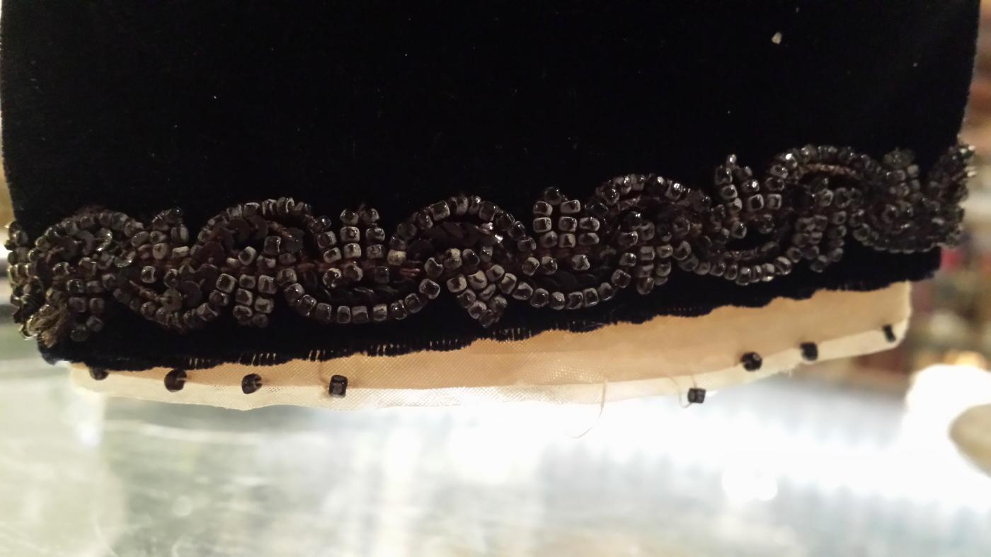 Antique Victorian Black Velvet Beaded Mourning Blouse Jacket