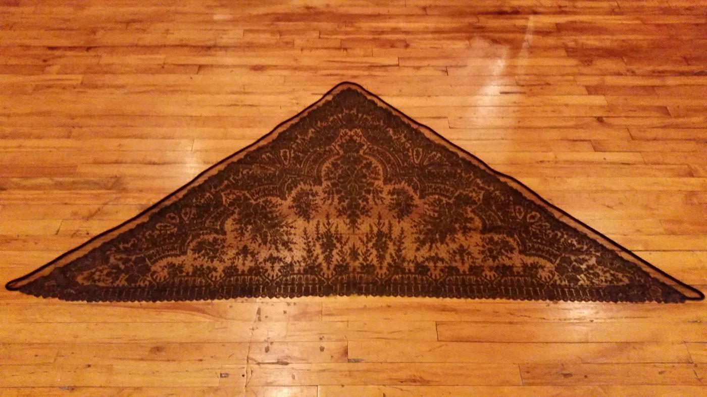 Antique Black Chantilly Lace Civil War Victorian Era Mourning Shawl