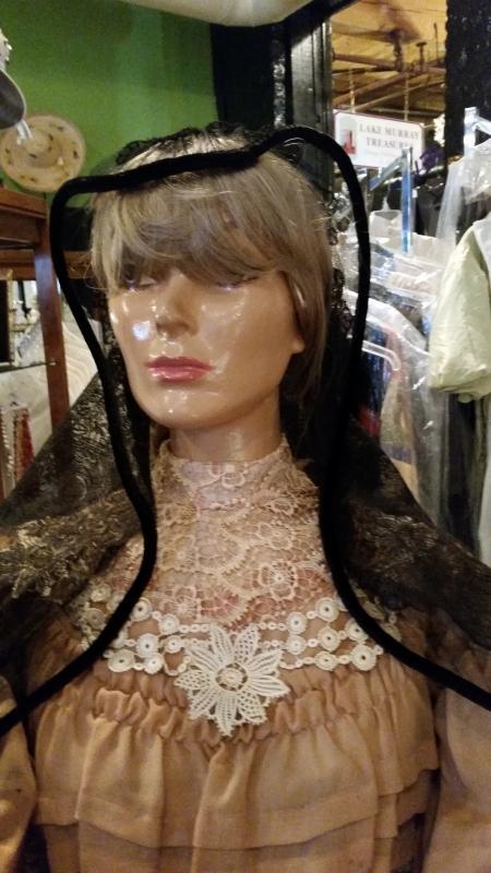 Antique Black Chantilly Lace Civil War Victorian Era Mourning Shawl
