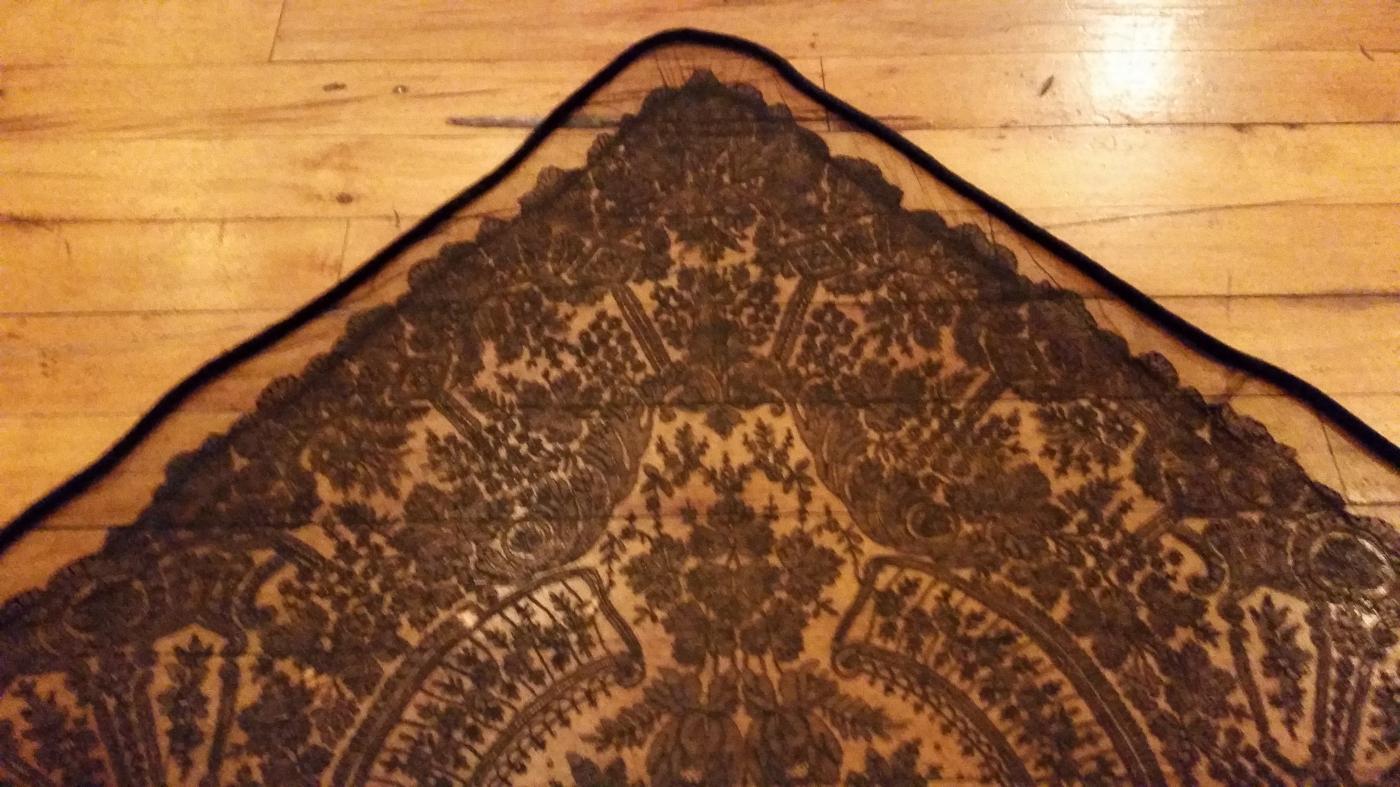 Antique Black Chantilly Lace Civil War Victorian Era Mourning Shawl